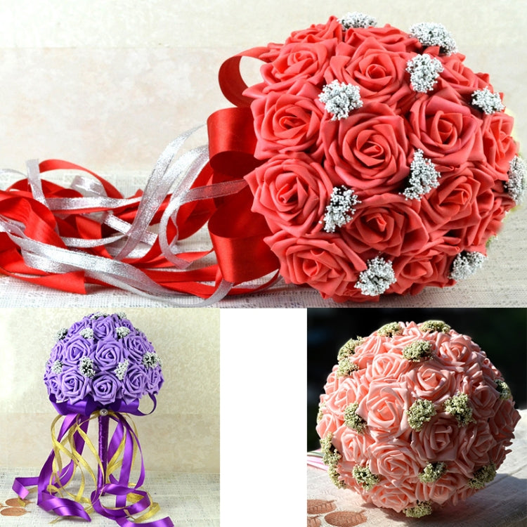 Wedding Holding Rose Flower Bridal Bouquet Accessories Bridesmaid Party Wedding Decoration Supplies, Diameter: 35cm(Pink)