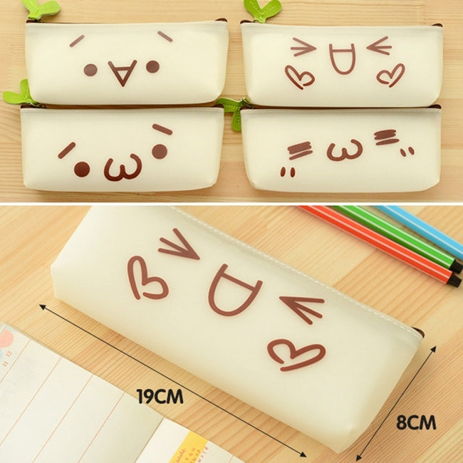 2 PCS Emotion Icon Print Soft Zippered Bag Pen Pencils Holder Organizer Case Stationery Pouch, Random Style Delivery