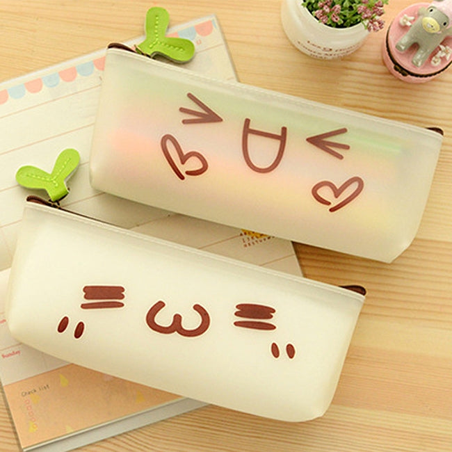 2 PCS Emotion Icon Print Soft Zippered Bag Pen Pencils Holder Organizer Case Stationery Pouch, Random Style Delivery