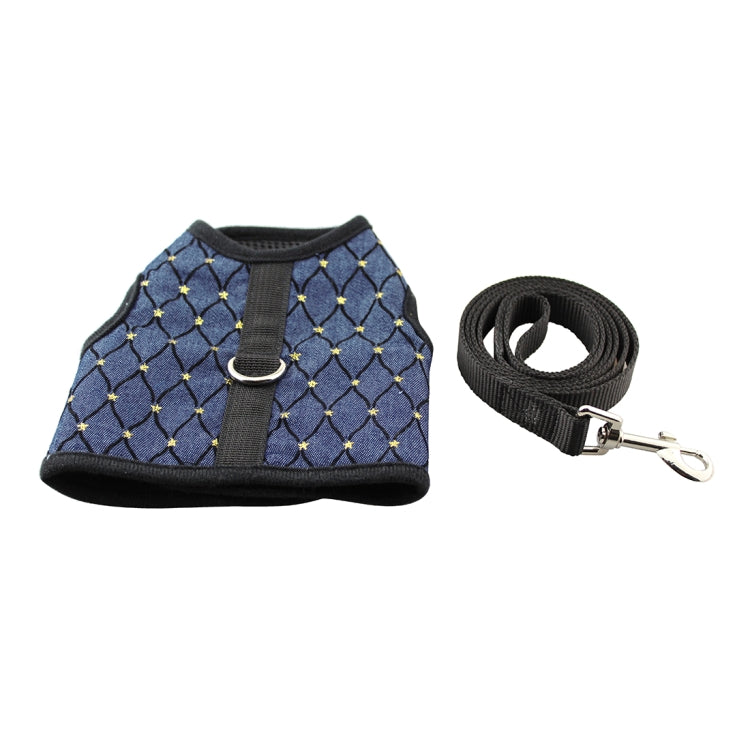 Denim + Mesh Cloth Soft Breathable Dog Harness Pet Vest Dog Chest Strap, Size: M(Navy Blue)