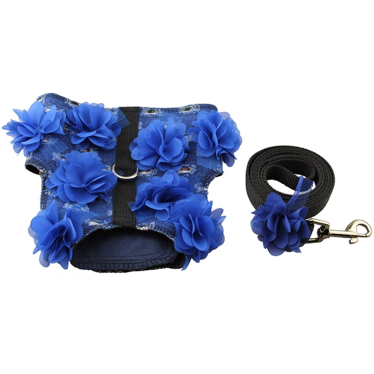 Denim + Canvas + 3D Lace Flowers Soft Breathable Dog Harness Pet Vest Dog Chest Strap , Size: L