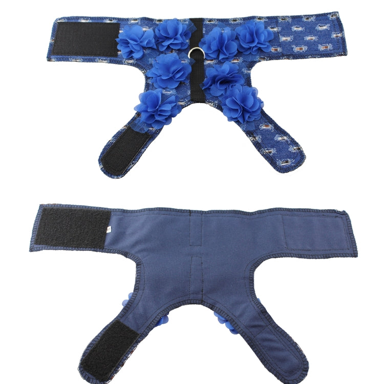 Denim + Canvas + 3D Lace Flowers Soft Breathable Dog Harness Pet Vest Dog Chest Strap , Size: L