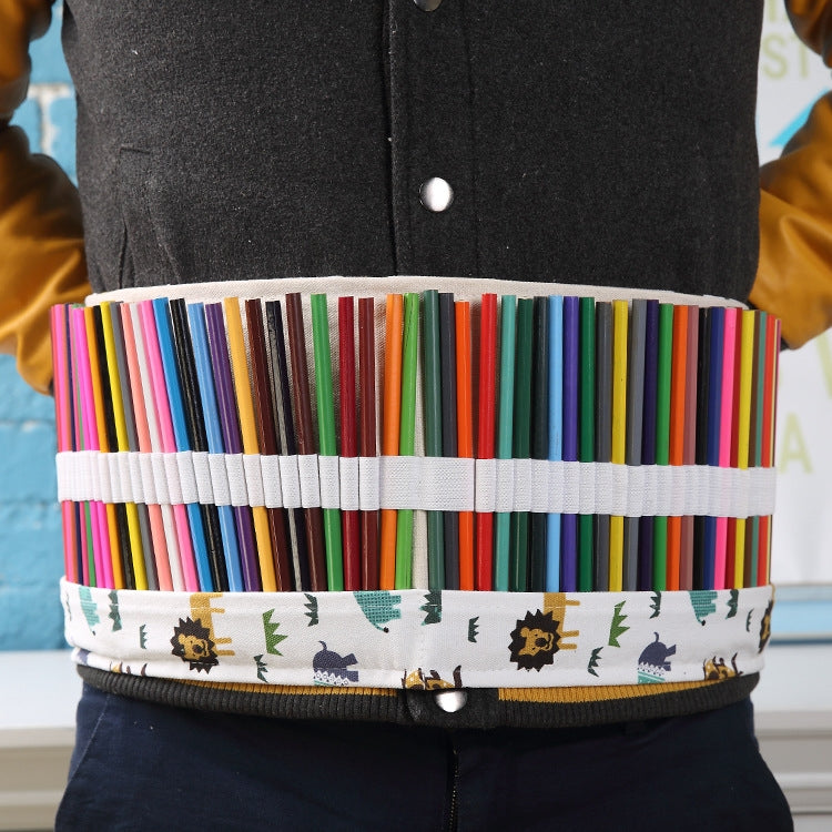 48 Slots Cartoon Animal Print Pen Bag Canvas Pencil Wrap Curtain Roll Up Pencil Case Stationery Pouch