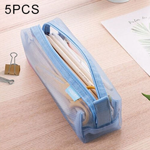 5 PCS Portable Simple and Transparent Mesh Pen Bag Storage Bag Large Capacity Stationery Bag, Random Color Delivery