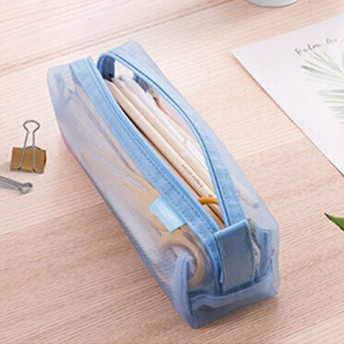 5 PCS Portable Simple and Transparent Mesh Pen Bag Storage Bag Large Capacity Stationery Bag, Random Color Delivery