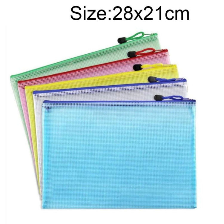 12 PCS Zipper Plastic Mesh Stationery Bag, Random Color Delivery (B5, Size: 28x21cm)