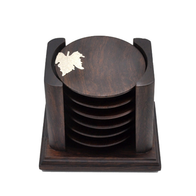 Retro Solid Wood Black Sandalwood Tea Cup Cushion Set,