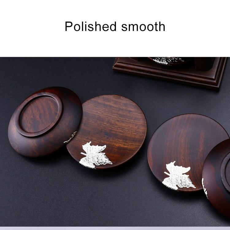 Retro Solid Wood Black Sandalwood Tea Cup Cushion Set,