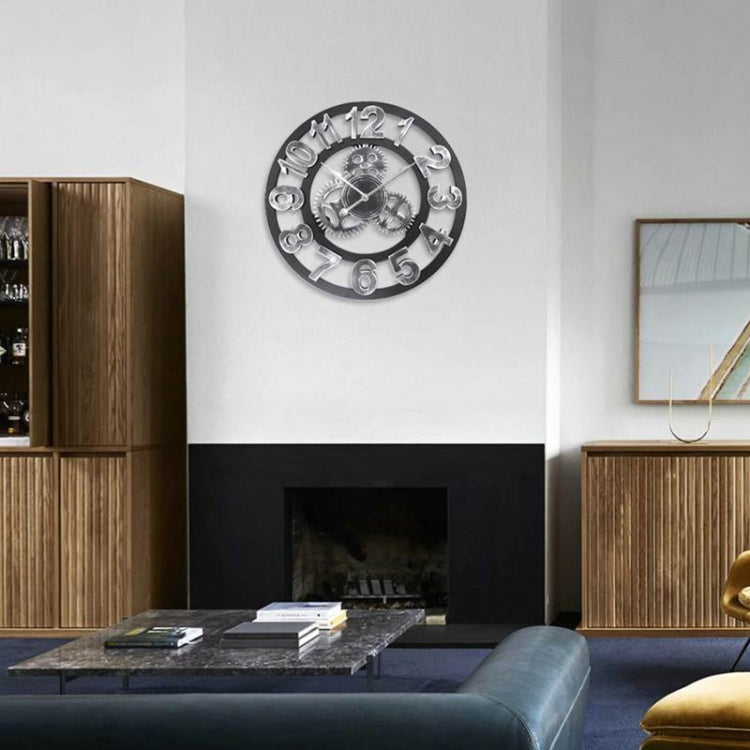 Retro Wooden Round Single-sided Gear Clock Number Wall Clock, Diameter: 45cm