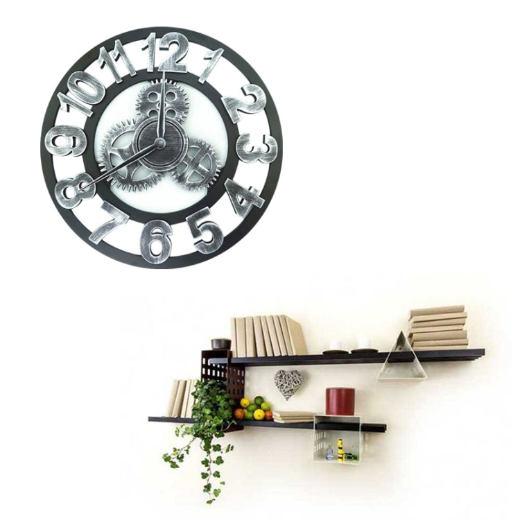 Retro Wooden Round Single-sided Gear Clock Number Wall Clock, Diameter: 45cm