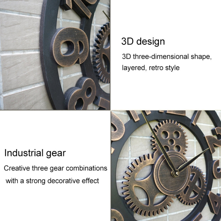 Retro Wooden Round Single-sided Gear Clock Rome Number Wall Clock, Diameter: 45cm