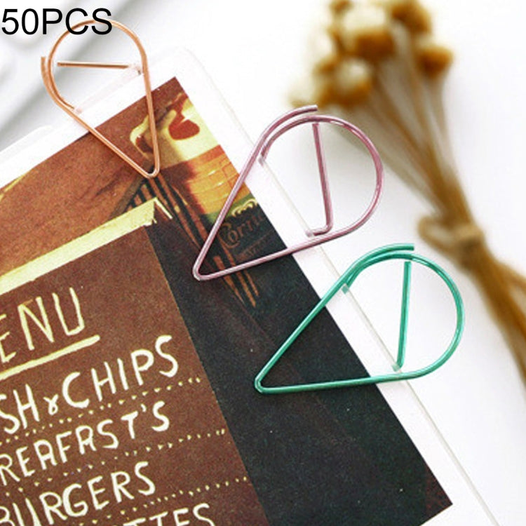 50 PCS Metal Material Water Drop Shape Paper Clips Color Funny Bookmark Office Shool Stationery Marking Clips, Random Color Delivery