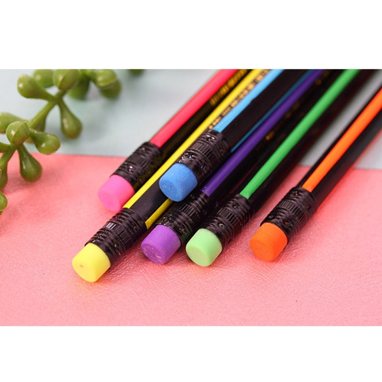 12 PCS Colorful Stripe Triangle Pencil School Students Drawing Pencil Stationery Comfortable Grip with Eraser, Random Color Delivery