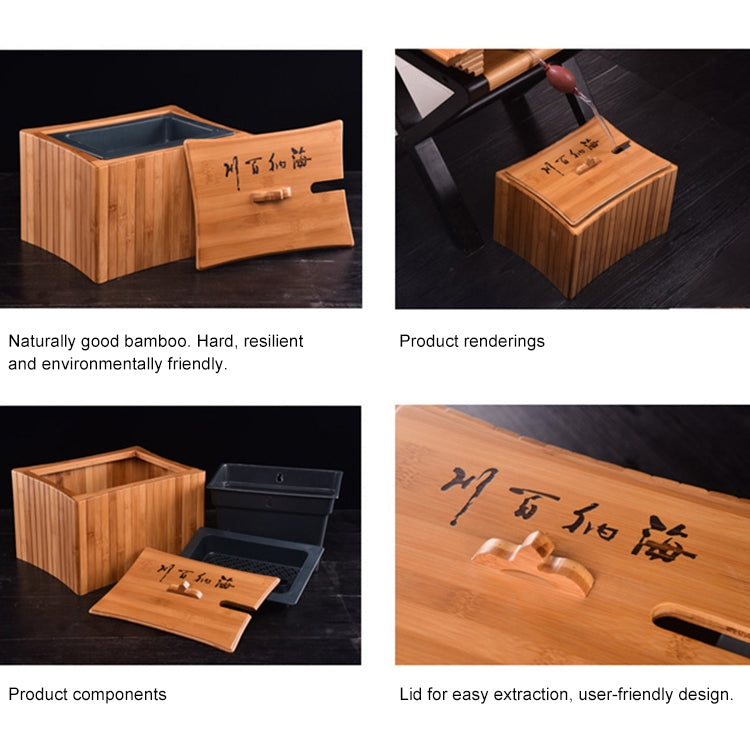 Bamboo Drainage Tea Slag Bucket Kung Fu Teaware Accessories with lid, Size: 29.9x21.5cm
