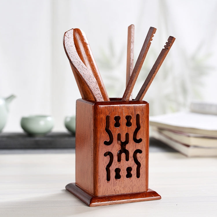 5 in 1 Tea Needle + Tea Clamp + Teaspoon + Tea Steak + Tea Barrel Hollow-out Kungfu Teaism Tea Set Teaware Accessories, Rosewood
