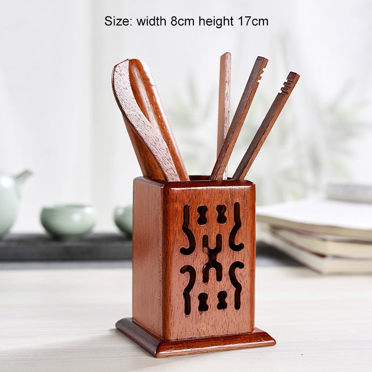 5 in 1 Tea Needle + Tea Clamp + Teaspoon + Tea Steak + Tea Barrel Hollow-out Kungfu Teaism Tea Set Teaware Accessories, Rosewood