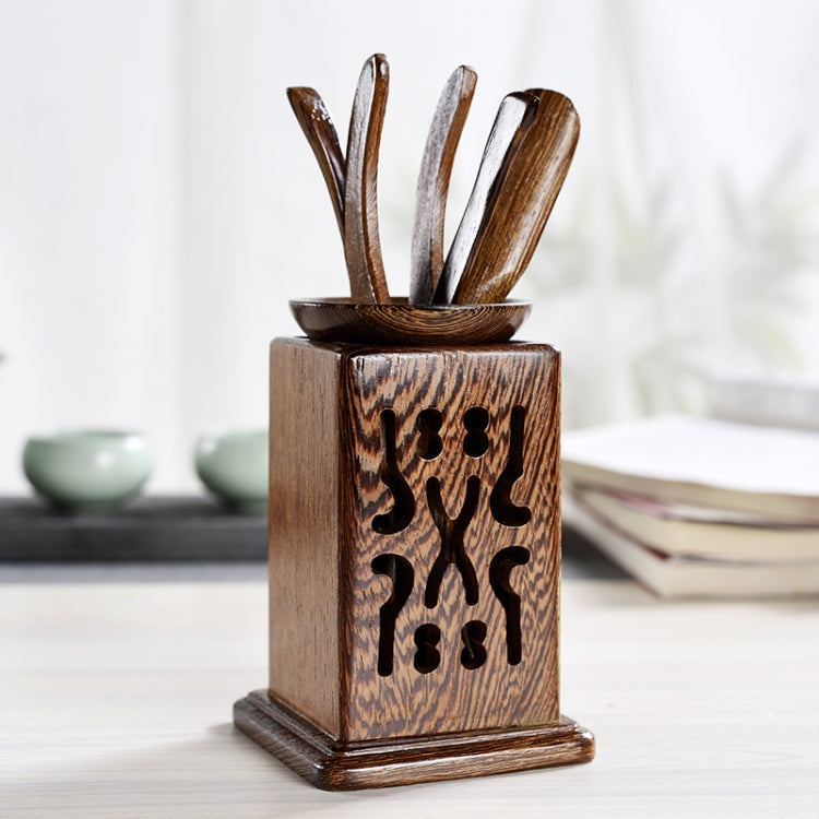 5 in 1 Tea Needle + Tea Clamp + Teaspoon + Tea Steak + Tea Barrel Kungfu Teaism Tea Set Teaware Accessories, Wenge Hollow-out