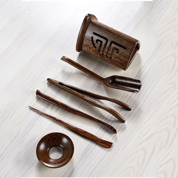 5 in 1 Tea Needle + Tea Clamp + Teaspoon + Tea Steak + Tea Barrel Kungfu Teaism Tea Set Teaware Accessories, Wenge Triangle