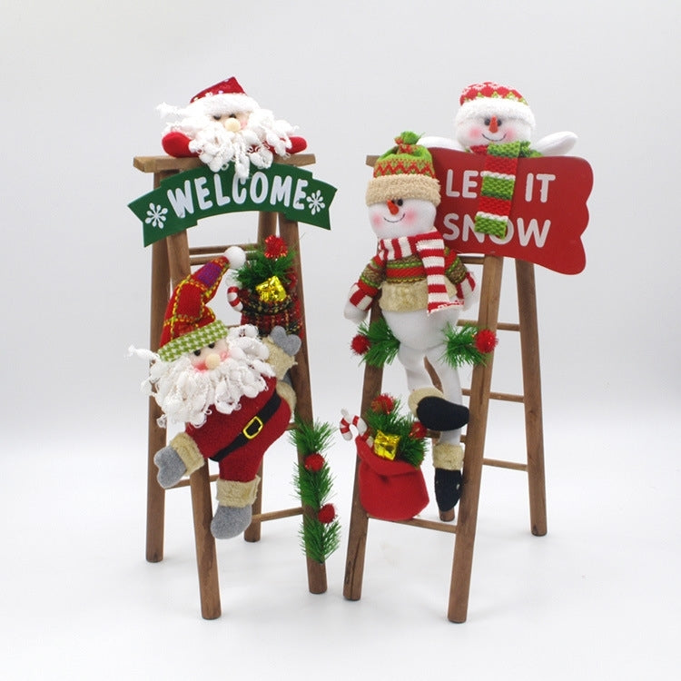 Handmade Christmas Decorations Cloth Art Plush Santa Snowman Ladder Scene Window Decoration, Size: 50 x 14cm