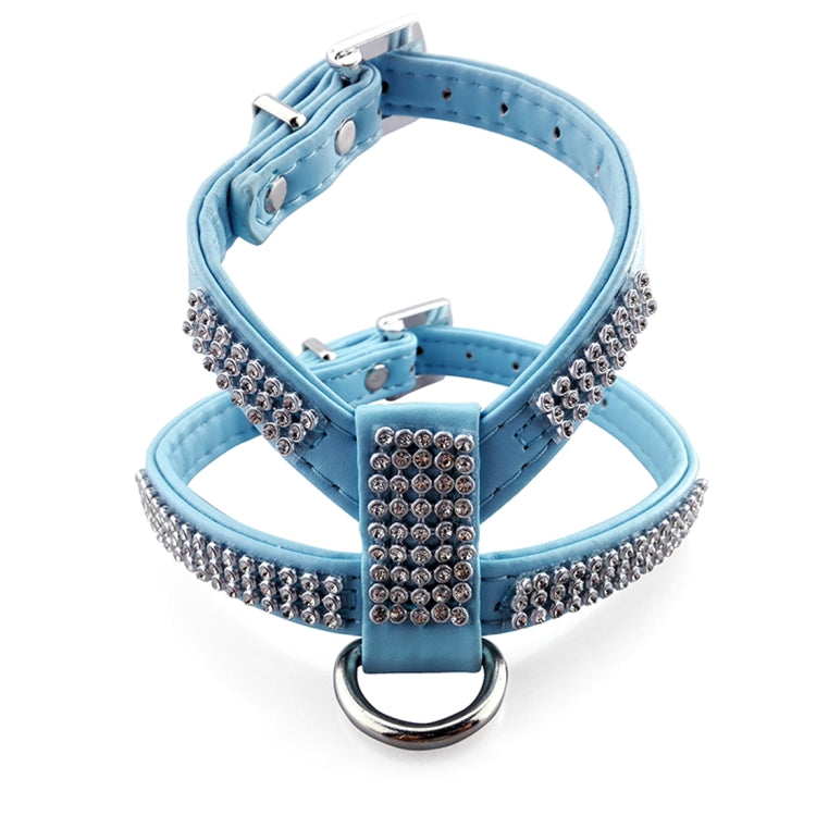 Rhinestone PU Soft Breathable Dog Harness Pet Vest Dog Chest Strap Leash Dog Collar, Size: S