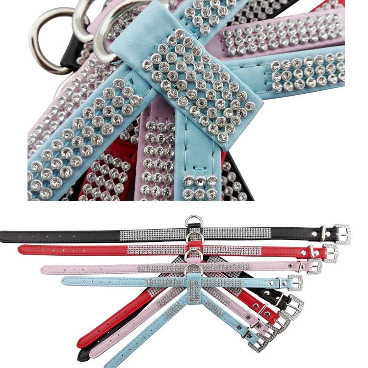 Rhinestone PU Soft Breathable Dog Harness Pet Vest Dog Chest Strap Leash Dog Collar, Size: S