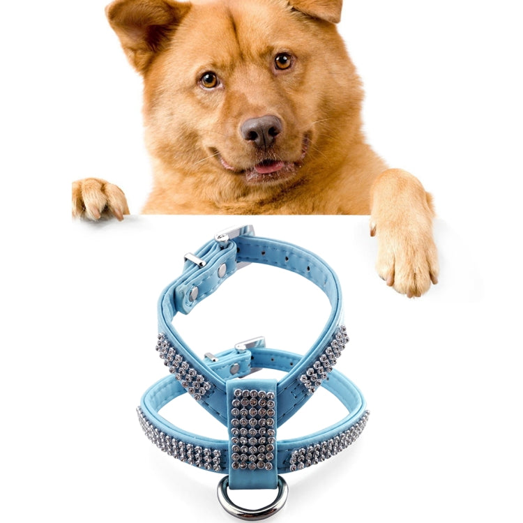 Rhinestone PU Soft Breathable Dog Harness Pet Vest Dog Chest Strap Leash Dog Collar, Size: S