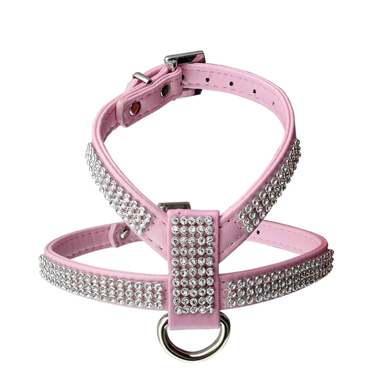 Rhinestone PU Soft Breathable Dog Harness Pet Vest Dog Chest Strap Leash Dog Collar, Size: M