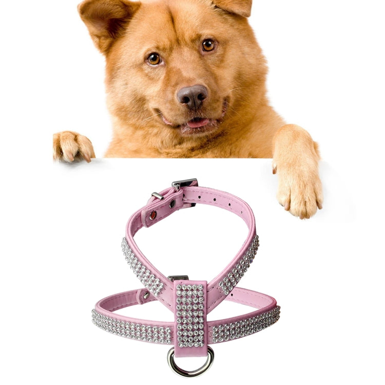 Rhinestone PU Soft Breathable Dog Harness Pet Vest Dog Chest Strap Leash Dog Collar, Size: M