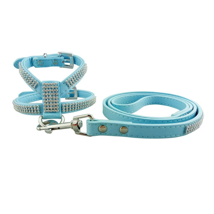 Rhinestone PU Soft Breathable Dog Harness Pet Vest Dog Chest Strap Leash Dog Collar, Size: M