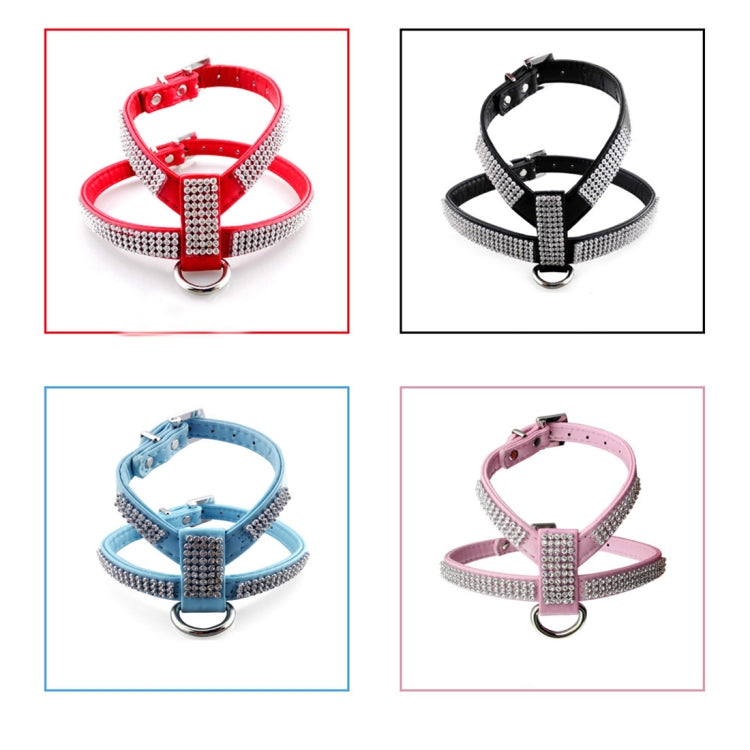 Rhinestone PU Soft Breathable Dog Harness Pet Vest Dog Chest Strap Leash Dog Collar, Size: L