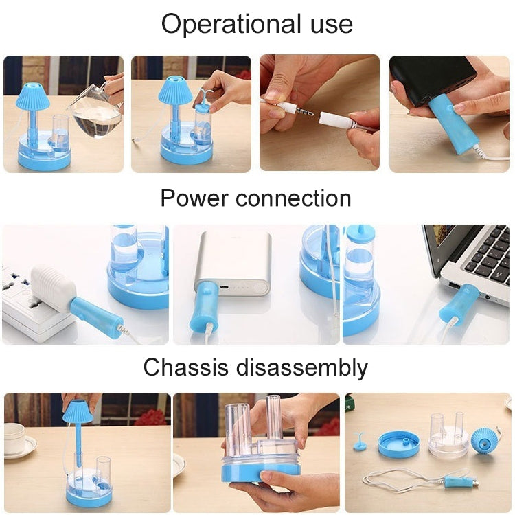 2W 2 in 1 Mushroom Shape USB Charging LED Night Light Ultrasonic Cold Fog Humidifier Built-in power adapter, Capacity: 250ml, DC 5V