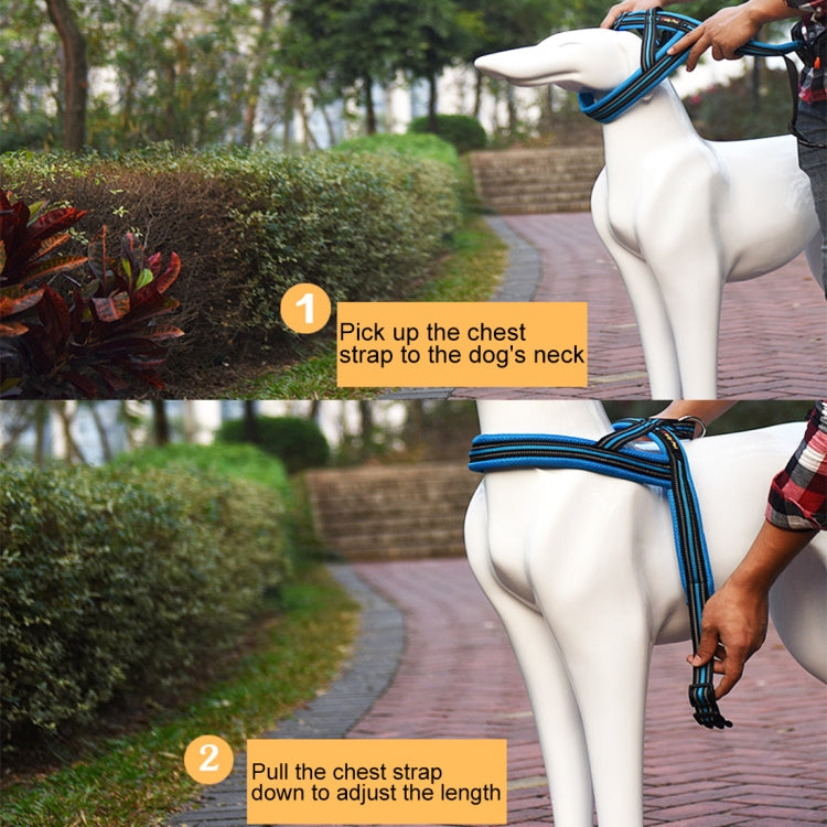 Pet Dogs A7 Reflective Polyester Chest Harness Lead Leash Traction Big Dogs Safety Chain Rope Collar, Size: M, 2.5*60*74cm