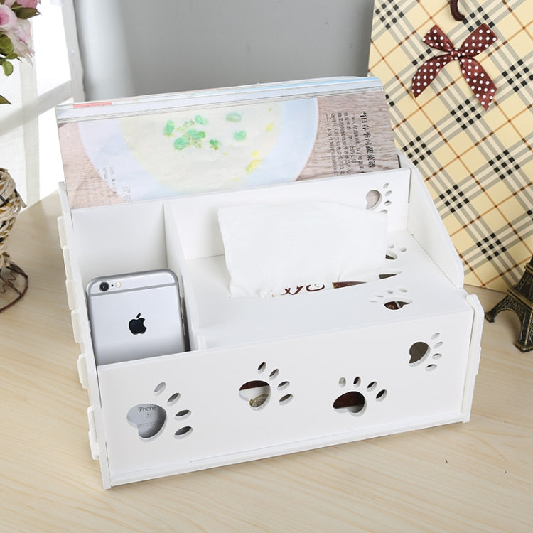 Multi-functional Wooden Footprint Carved Pattern Creative Eco-friendly Remote Controller Storage Box Tissue Box