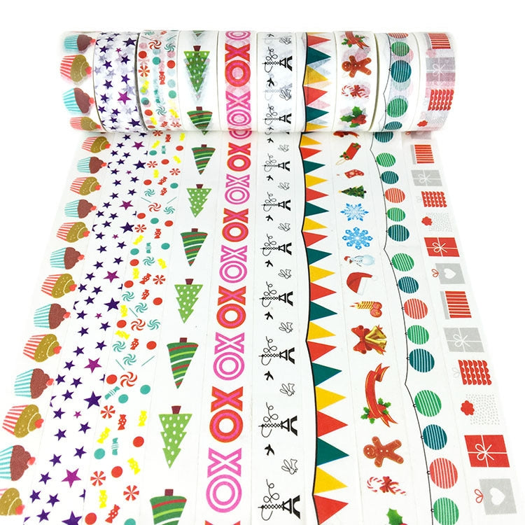 10 PCS A Series Hand Can Tear Cartoon Christmas Day DIY Decorative Stationery Paper Hand Paper Color and Paper Tape