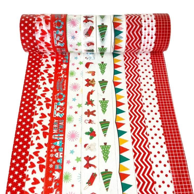 10 PCS E Series Hand Can Tear Cartoon Christmas Day DIY Decorative Stationery Paper Hand Paper Color and Paper Tape