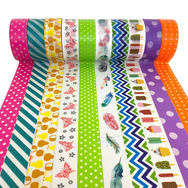 10 PCS T Series Hand Can Tear Cartoon Christmas Day DIY Decorative Stationery Paper Hand Paper Color and Paper Tape