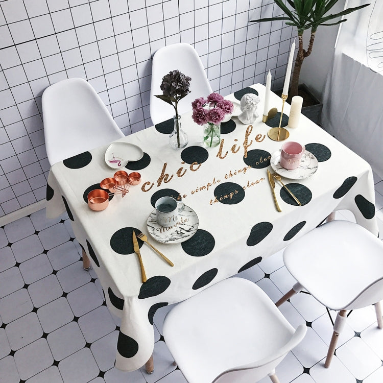Black and White Wave Point Pattern Waterproof Anti-scalding Rectangle Cotton and Linen Table Cloth, Size: 140 x 100cm