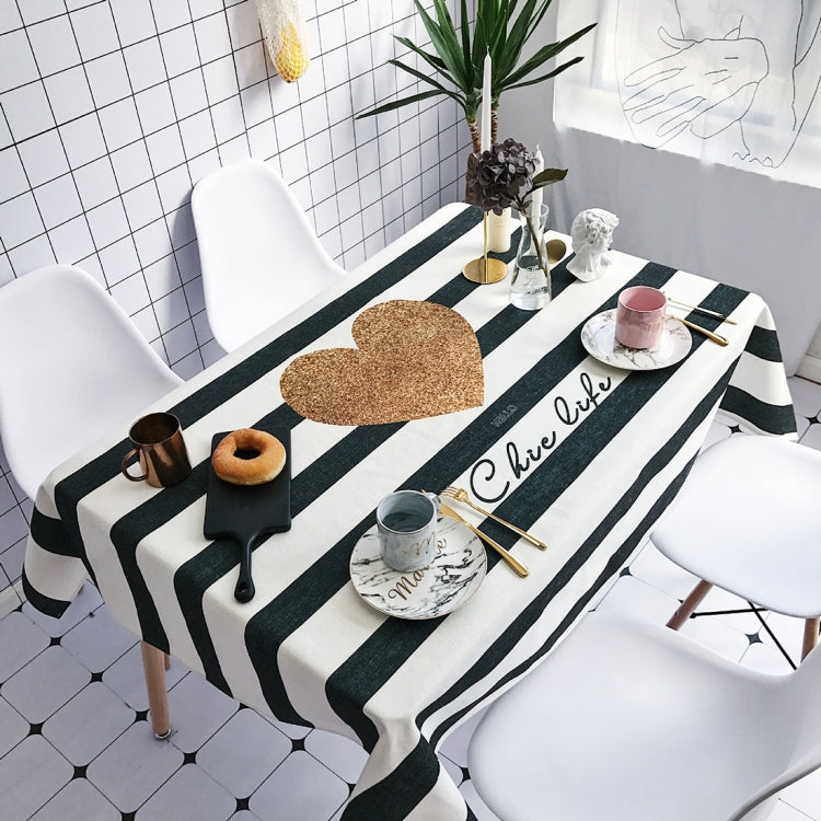 Striped Love Pattern Waterproof Anti-scalding Rectangle Cotton and Linen Table Cloth, Size: 140 x 100cm