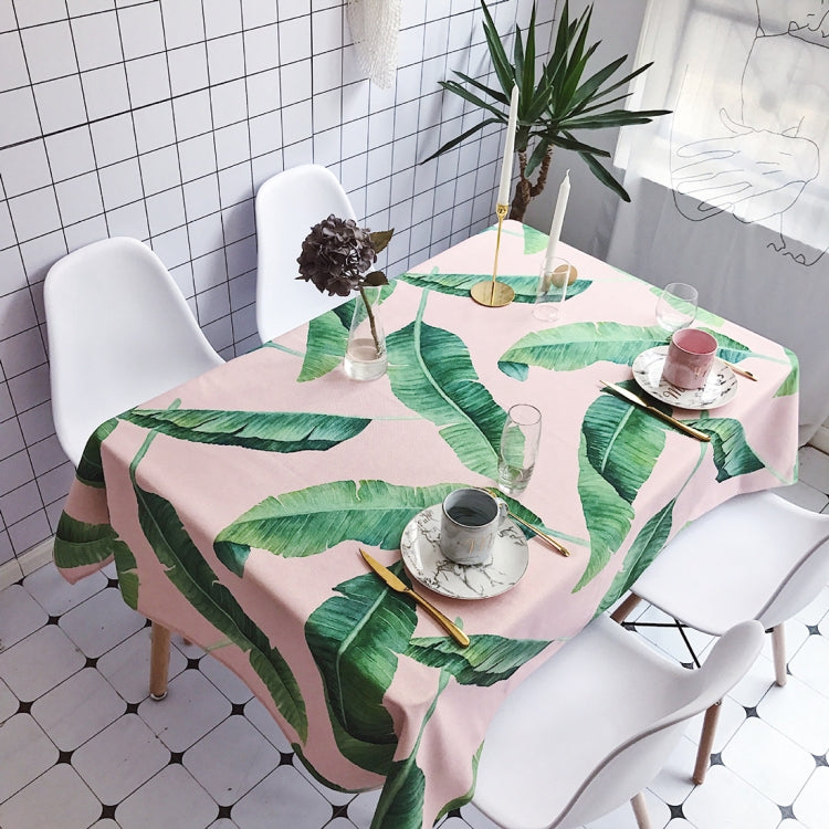 Pink Background Green Leaves Pattern Waterproof Anti-scalding Rectangle Cotton and Linen Table Cloth, Size: 180 x 140cm
