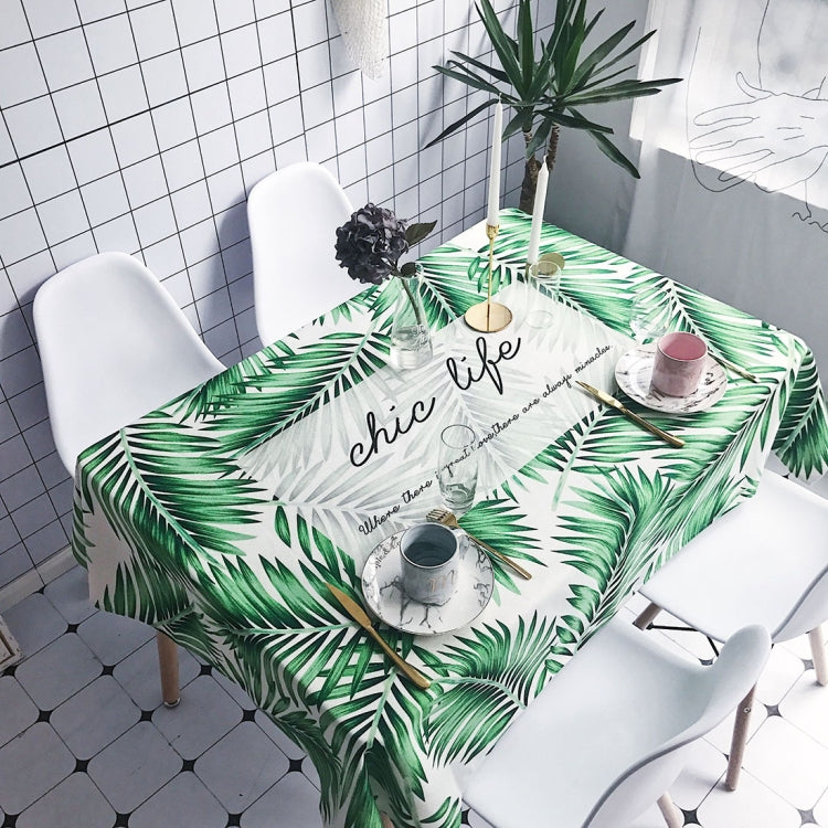 Green Leaves Pattern Waterproof Anti-scalding Rectangle Cotton and Linen Table Cloth, Size: 200 x 140cm