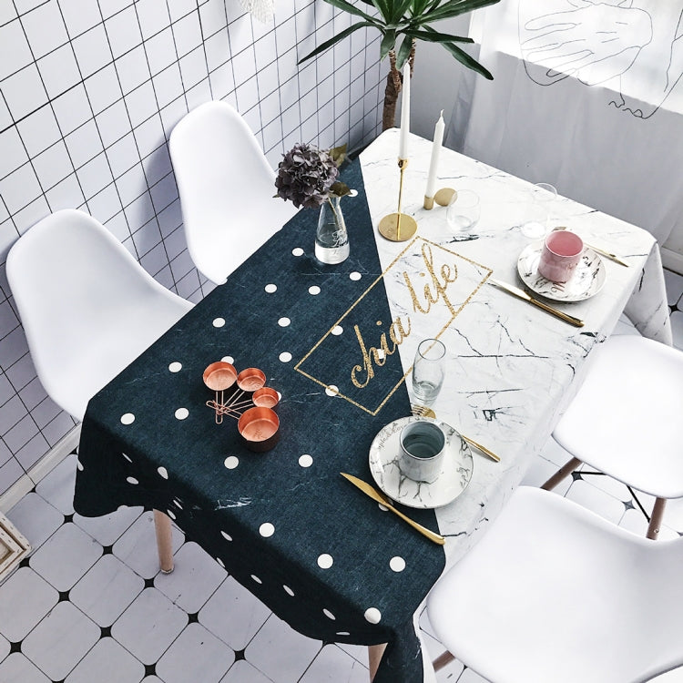 Splice Black and White Wave Point Pattern Waterproof Anti-scalding Rectangle Cotton and Linen Table Cloth, Size: 140 x 100cm