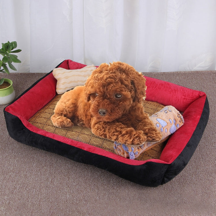 Dog Bone Pattern Big Soft Warm Kennel Pet Dog Cat Mat Blanket, with Rattan Mat & Blanket Size: S, 60×45×15cm