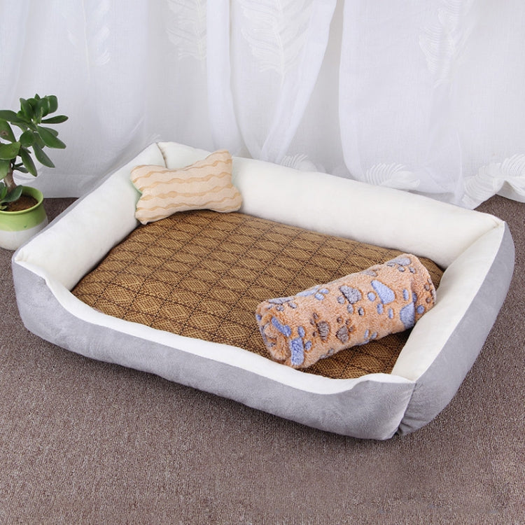 Dog Bone Pattern Big Soft Warm Kennel Pet Dog Cat Mat Blanket, with Rattan Mat & Blanket Size: XXL, 120×90×18cm
