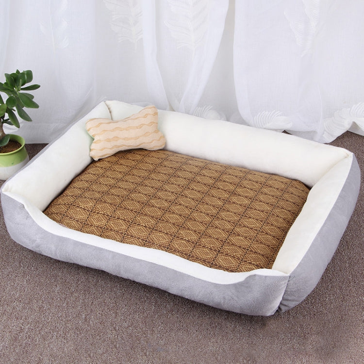 Dog Bone Pattern Big Soft Warm Kennel Pet Dog Cat Mat Blanket, with Rattan Mat Size: L, 80×60×15cm