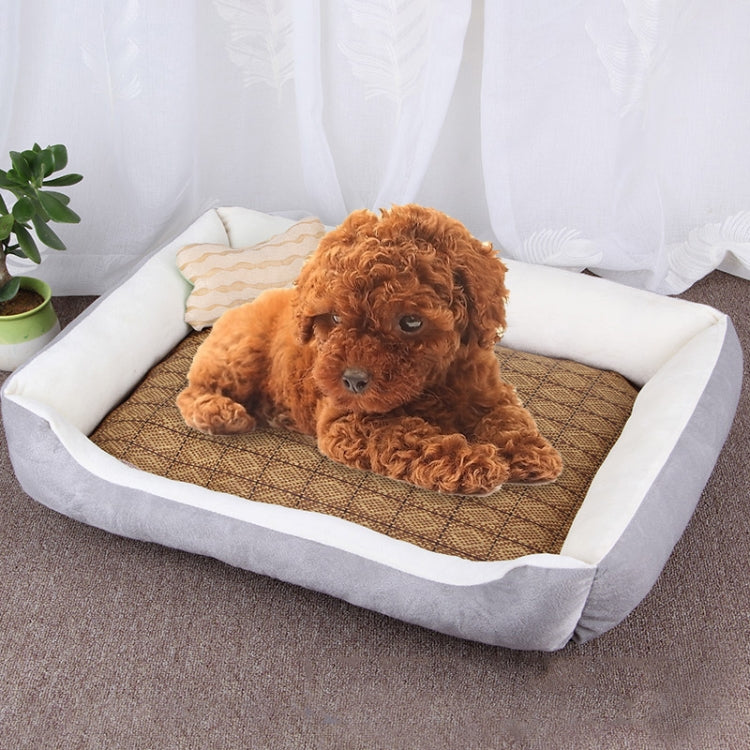 Dog Bone Pattern Big Soft Warm Kennel Pet Dog Cat Mat Blanket,with Rattan Mat Size: XXS, 45×30×15cm