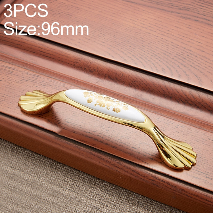 3 PCS 5026_96 Golden Flower Pattern Zinc Alloy Ceramic Cyan Cabinet Drawer Handle
