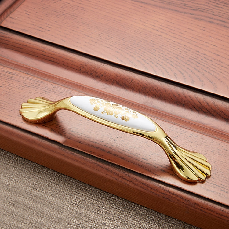 3 PCS 5026_96 Golden Flower Pattern Zinc Alloy Ceramic Cyan Cabinet Drawer Handle