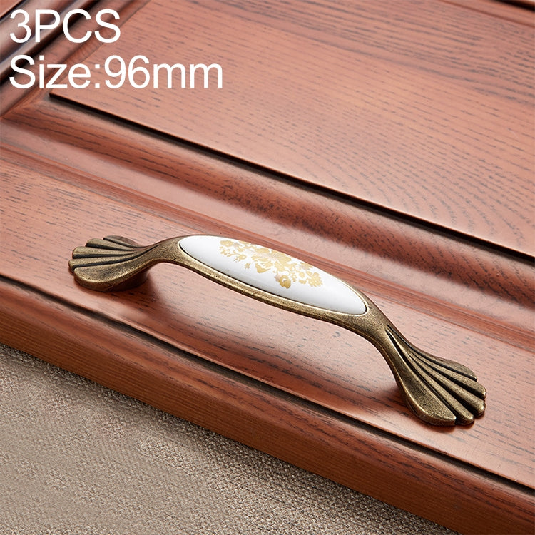 3 PCS 5026_96 Fine Golden Flower Pattern Zinc Alloy Ceramic Cyan Cabinet Drawer Handle