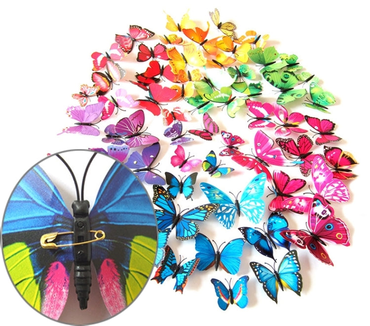 2 Set Creative 3D Color Butterfly Wall Stickers Living Room Bedroom Decoration Supplies, Pin Style, Random Color Delivery