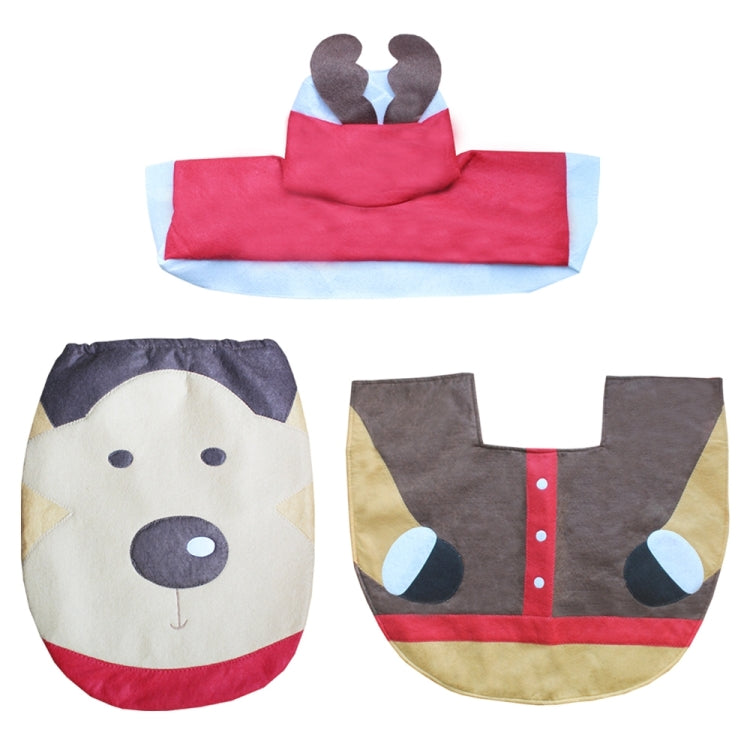 Fancy Christmas Decoration Happy Elk Toilet Seat Cover Rug Bathroom Set